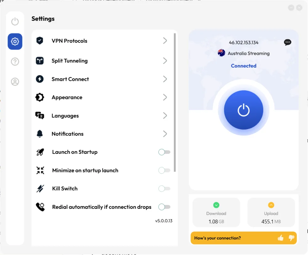 FastestVPN kill switch toggle in the app settings