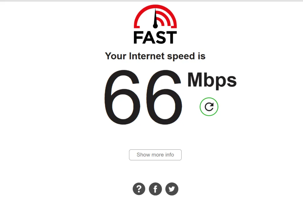 fast.com speed test connected to FastestVPN Sydney 1 server, showing 66 Mbps