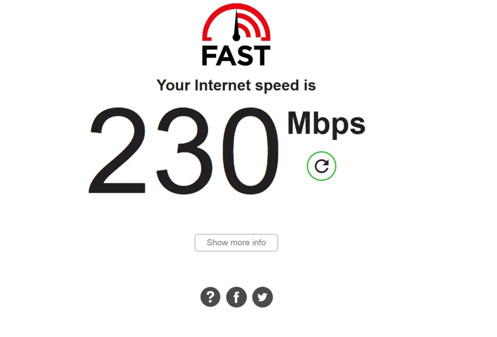 fast.com speed test before connecting to FastestVPN, showing 230 Mbps baseline