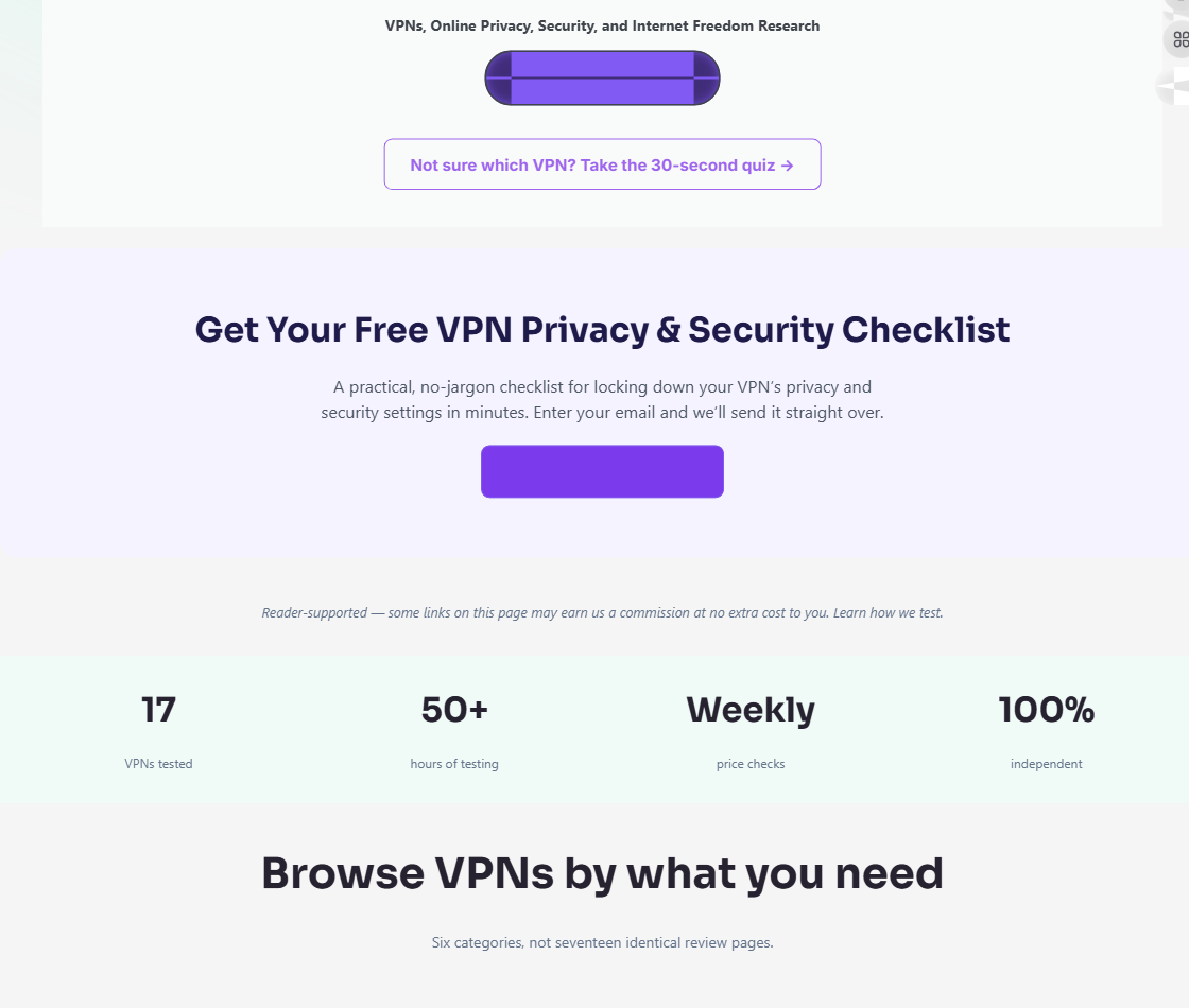 HidVPN homepage Compare the Best VPNs of 2026 section with the filter sidebar