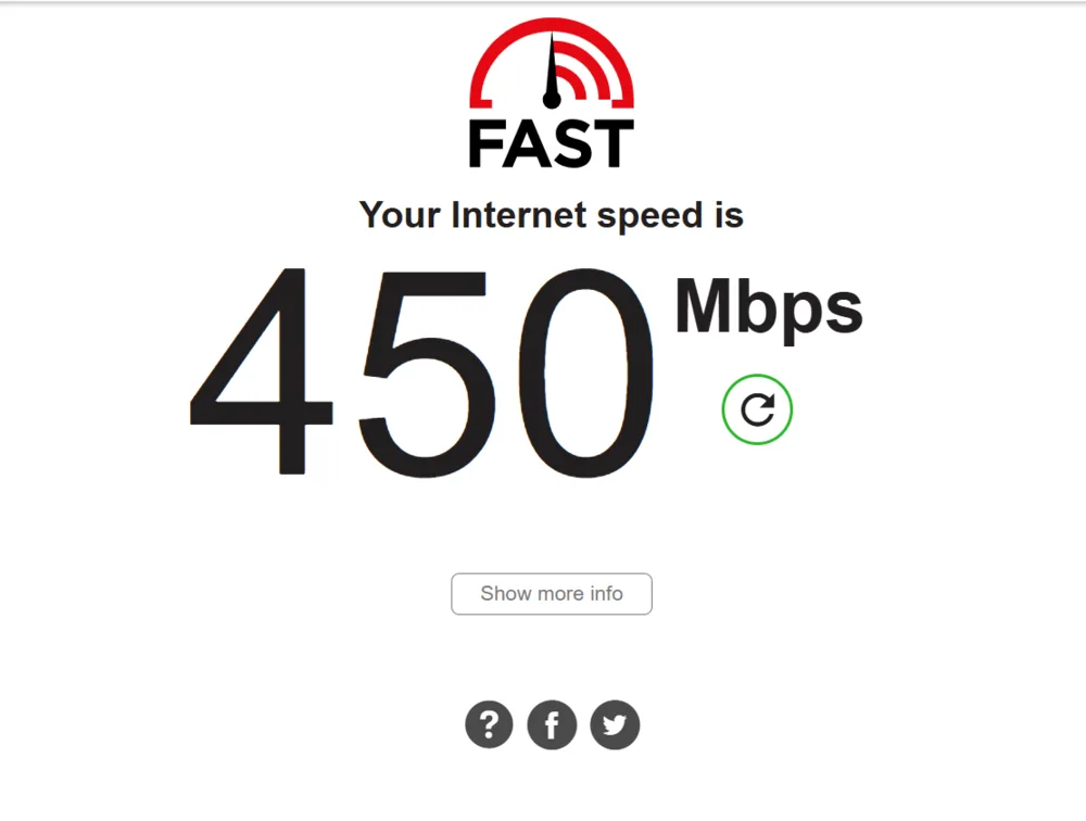 fast.com speed test connected to NordVPN Sydney server, showing 450 Mbps