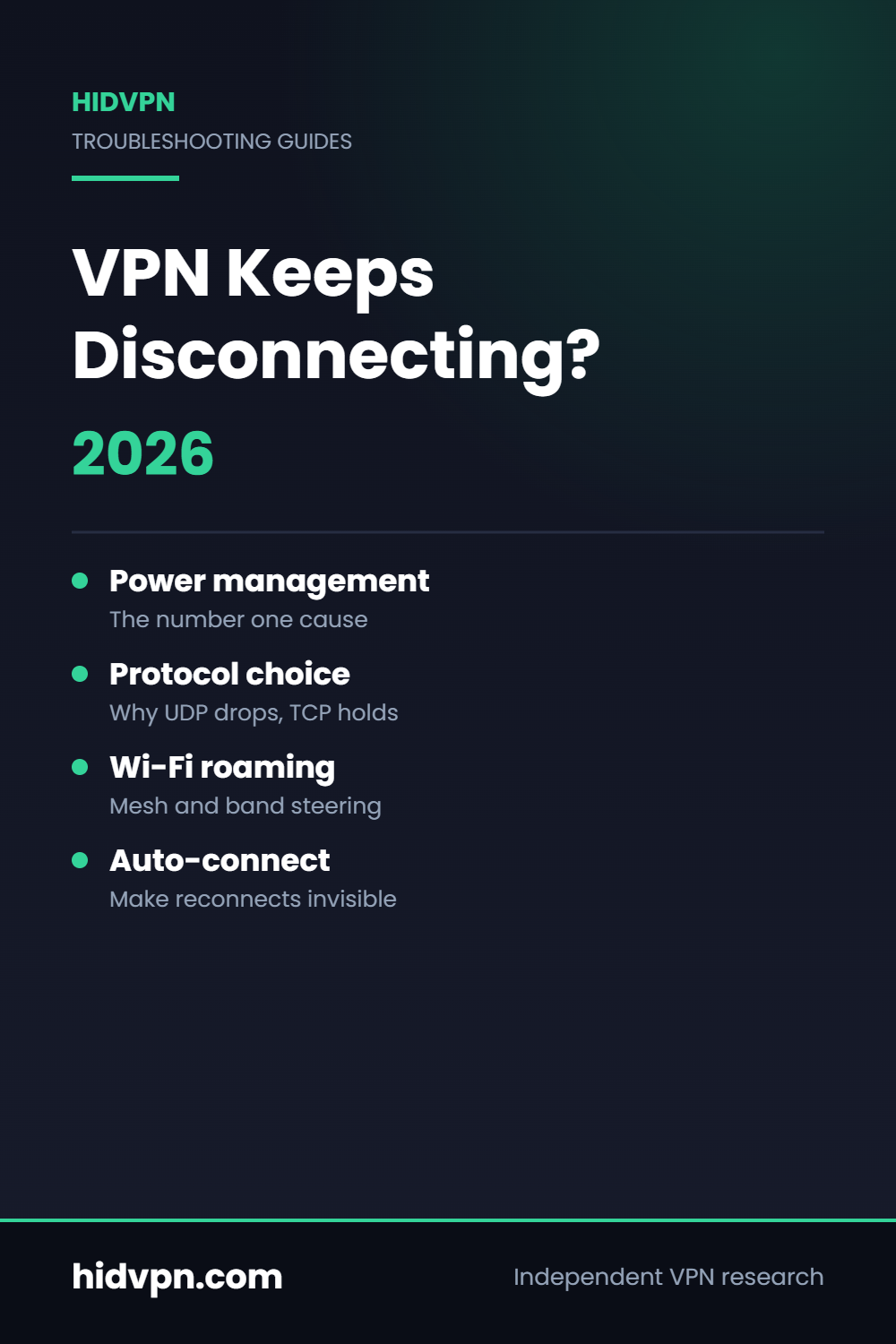 HidVPN guide cover: VPN Keeps Disconnecting? 2026