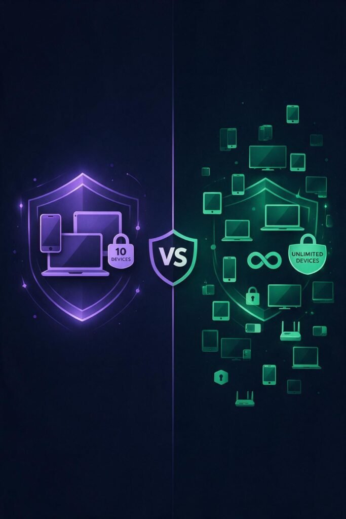 NordVPN vs IPVanish device limit comparison: 10 devices vs unlimited devices